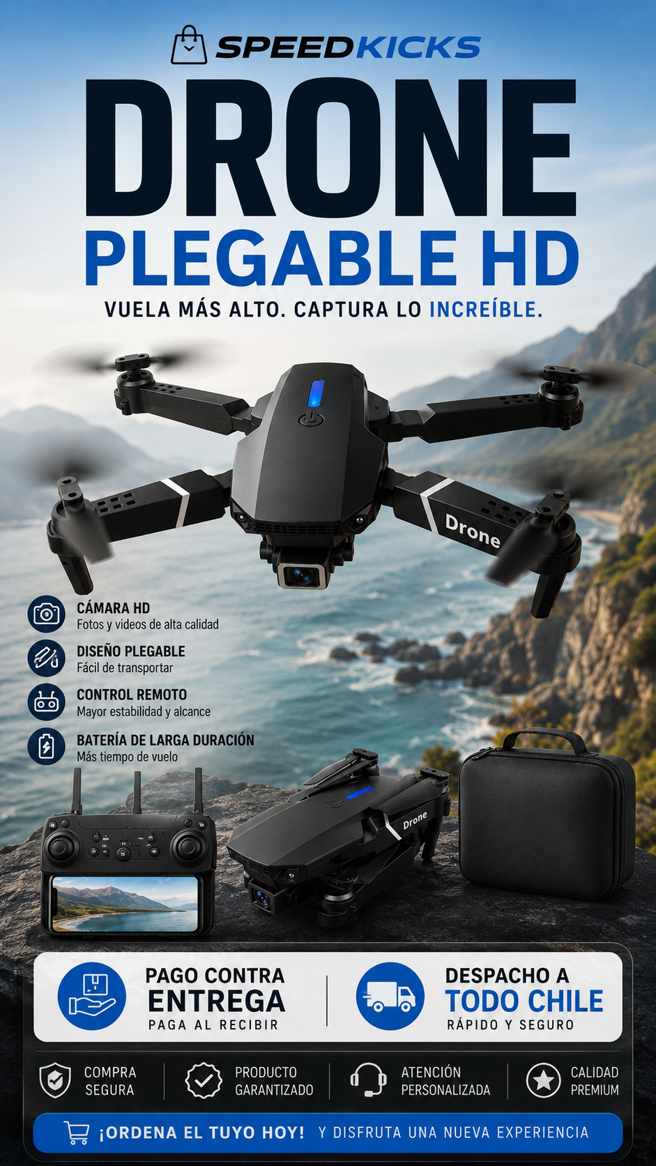 Dron E88 Cámara Frontal Con Bolso Bater